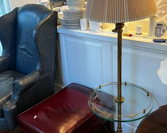 #189	Brass/Glass Table Floor Lamp - Very Heavy - 56" tall	 $75.00 
