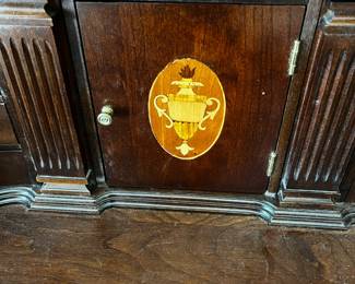 #52	Jasper Cabinet Secretary w/bubble Glass Hutch w/2 glass shelves w/4 drawers & Drop-down Desk w/cubbies and slots - lighted w/ball & Claw Feet - 1 pc  (you Move)  38x18-31x80	 $275.00 
