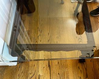 #57	Wood Base Carved w/ball & Claw Feet w/Glass Top 1/2" Glass top - 38wx38wx17T  coffee table	 $100.00 
