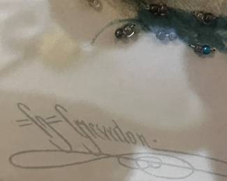 #103	Antique Color Lithograph of Victorian Woman w/actual beads on Picture in Glass frame - sold as a pair - 12x14	 $100.00 
