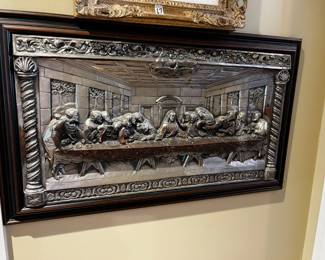#67	Mid-century Full Metal Relief Last Supper Framed - 30x18  copper and Silverplate	 $60.00 
