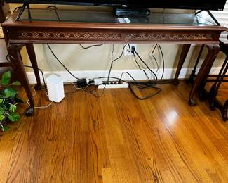 #179	Wood Sofa Table w/2 Beveled Glass Inserts w/ball & Claw Feet - 56x16x27	 $125.00 
