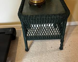 #243	Green Wicker End Table w/Glass top - 20sq x 22	 $75.00 
