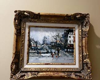 #62	Winter Scene Oil Painting in Gilded Gold Frame - signed - 15.5x13.5	 $75.00 
