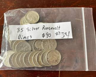 #34	35 silver Roosevelt dimes 	 $90.00 

