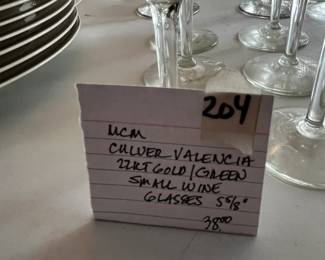 #204	MCM Culver Valencia 22KT Gold/Green Small Wine Glasses - 5 5/8"	 $38.00 
