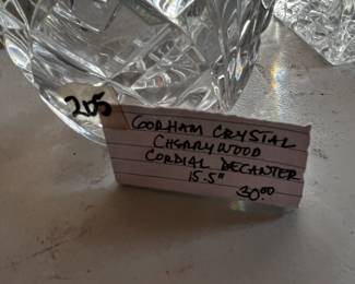 #205	Gorham Crystal Cherrywood Cordina Decanter 15.5"	 $30.00 
