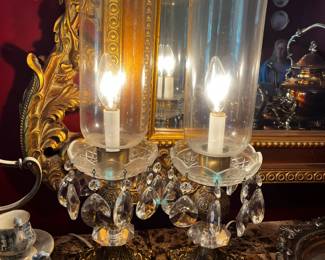 #44	Brass & Glass Prisms w/crystal Lamps - pair of electric Lamps - 17" Tall	 $175.00 
