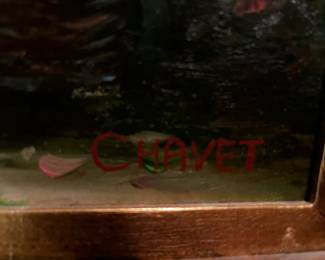 #64	Oil Painting of Daisies and Flowers - signed Chavet - in Gold Gilded Frame - 23.5x20 w/light mounted on this one	 $125.00 
