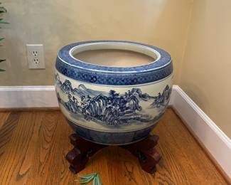 #176	Blue Ceramic Pot on a Wood Base - 16x16	 $75.00 
