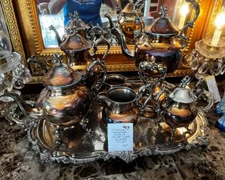 #209	Vtg. England Birmingham Silver Co. Tea Set Silver on Copper 7 pc set	 $185.00 
