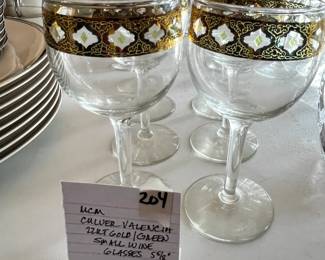 #204	MCM Culver Valencia 22KT Gold/Green Small Wine Glasses - 5 5/8"	 $38.00 
