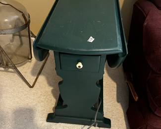 #231	Home-made Drop-side Green painted Table w/1 drawer - 10.5-30.5x28x24	 $40.00 
