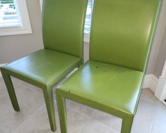 Qty 8 green leather chairs
