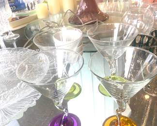 "Crooked" stem martini glasses