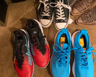 Men's casual shoes (l. to r.) Adidas, Converse Chuck Taylor's, 'Asics