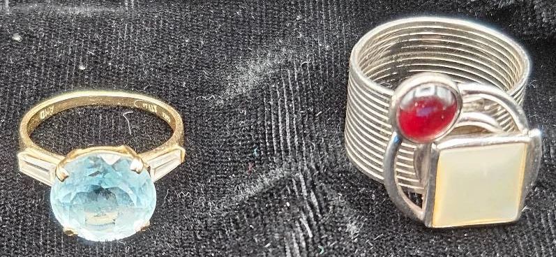 Two Rings - (1) 14kt/Silver and (1) 14kt Band with semi precious stone