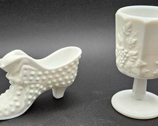 Westmoreland Goblet and Fenton Milk Glass Shoe