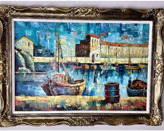 Original Harbor Painting on Canvas by Donald 42" x 32"
