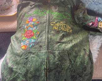 ED HARDY BY CHRISTIAN AUDIGIER Green Leather Jacket