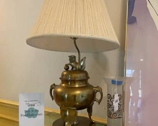 Brass Foo Dog Lamp, Egizia Glass Vase Omaggio A Gustav Klimt