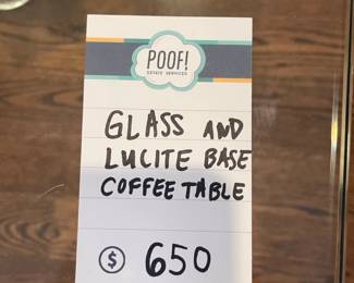 Glass and Lucite coffee table, Agam hardcover