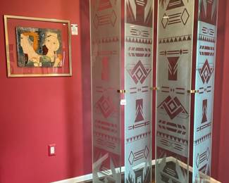 Etched glass room divider
