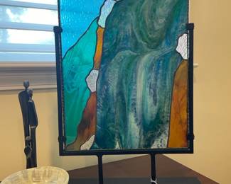 Waterfall Stained Glass Panel on Stand