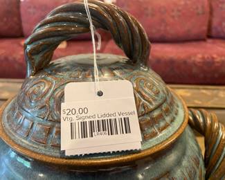 Vtg Signed Lidded Vessel