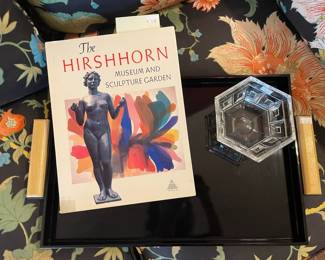 The Hirshhorn coffee table book, Rosenthal Domus pattern dish bowl, Nancy Calhoun tray
