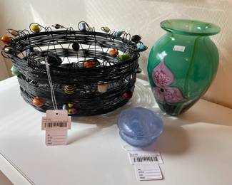 Artisan Wire and Bead Basket, Heinrich and Hoffmann Glass Box