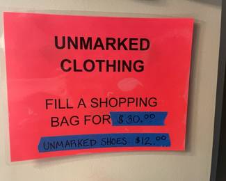 Unmarked Clothing - Fill a shopping bag for $30                    Unmarked shoes $12