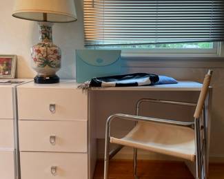 Frederick Cooper Asian lamp, MCM canvas chrome chair