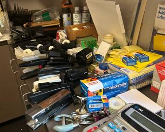 staplers, calculators , office supplies 