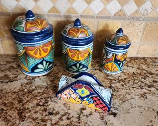 Talavera 3pc Canister Folk Art Mexican Pottery