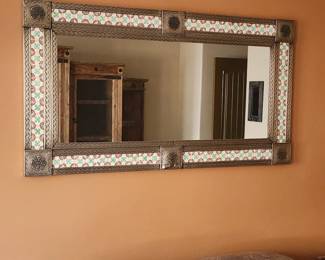 Rustic Tin and Tile Framed Mexican wall Mirror