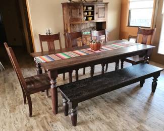rustic Farmhouse table World Market Sourav Dining Table with Bench and 5 Chairs