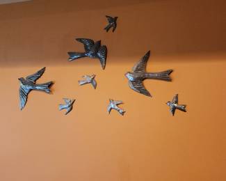 Metal Wall Hanging Birds Set of 8