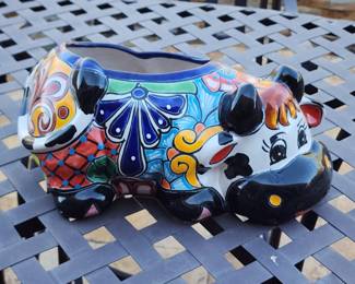 Talavera Cow Planter Animal Vaca Pot Mexican Pottery Folk Art 