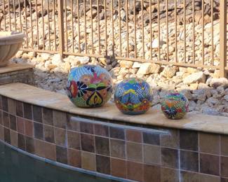 Set of 3 Talavera-Style Ceramic Decorative Figurine from Mexico, Talavera Orbs