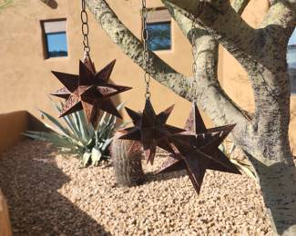 Set of 3 Mexican Punched Bronze Tin Pendant Star