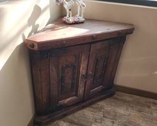 Rustic Table Height Wood Corner Cabinet