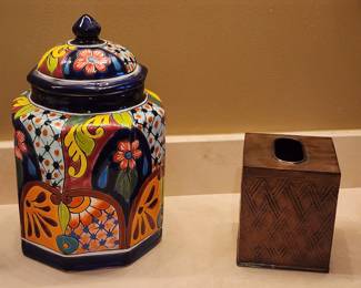 Mexican Pottery Talavera Folk Art Hand Painted Cannister