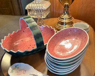 Pair of maple end tables.  Pair of brass lamps.