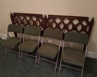 card table chairs (set of 4) and queen MCM wooden headboard