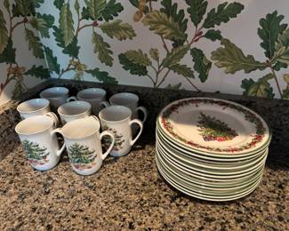 multiple sets of Christmas china