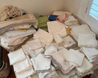 vintage embroidered and plan cloth napkin sets + table clothes