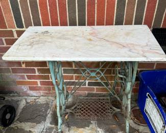 Antique, marble toppped, sewing machine table with foot pedal