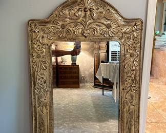 Solid carved wood mirror with beveled glass