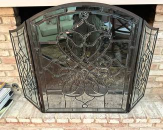 Beveled leaded glass fireplace screen